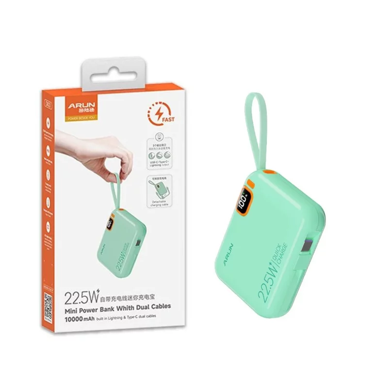 پاوربانک فست شارژ Arun 10000mAh مدل DX03 22.5W - سبز پاستیلی (گارانتی IPM) - تصویر 2
