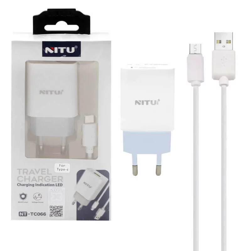شارژر دیواری فست تک پورت Nitu مدل NT-TC066 به همراه کابل شارژ اندروید - سفید (گارانتی 18 ماه تعویض نیکان همراه) - تصویر 2