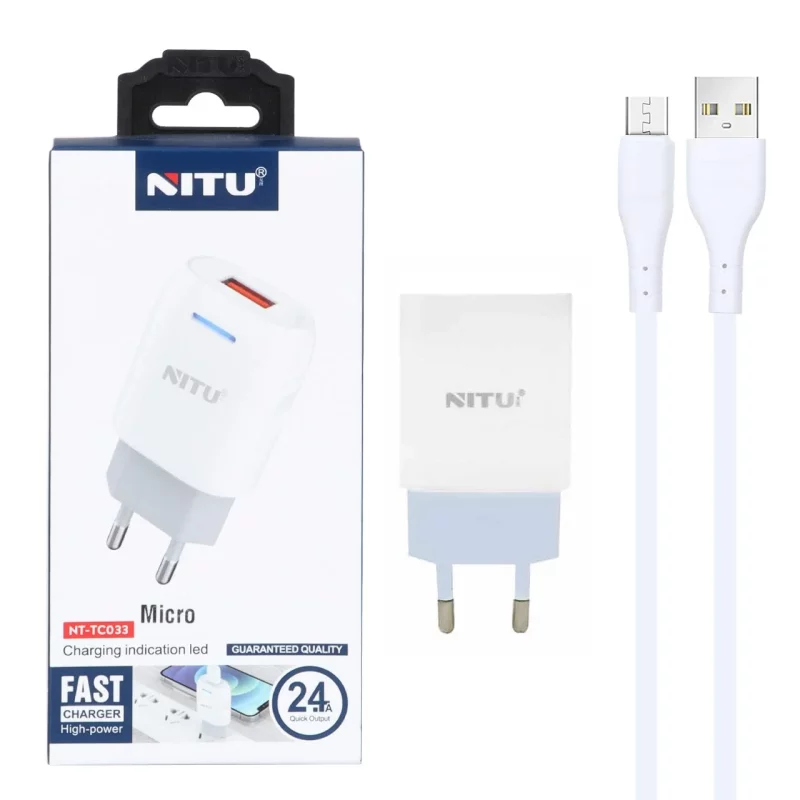 شارژر دیواری فست تک پورت Nitu مدل NT-TC033 به همراه کابل شارژ اندروید - سفید (گارانتی 18 ماه تعویض نیکان همراه) - تصویر 2
