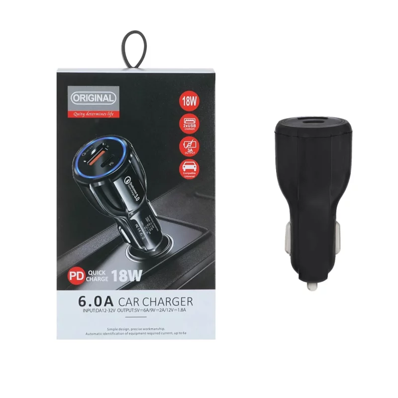 شارژر فندکی فست و PD دو پورت مدل TE-348PD 18W - مشکی (اصلی) - تصویر 2