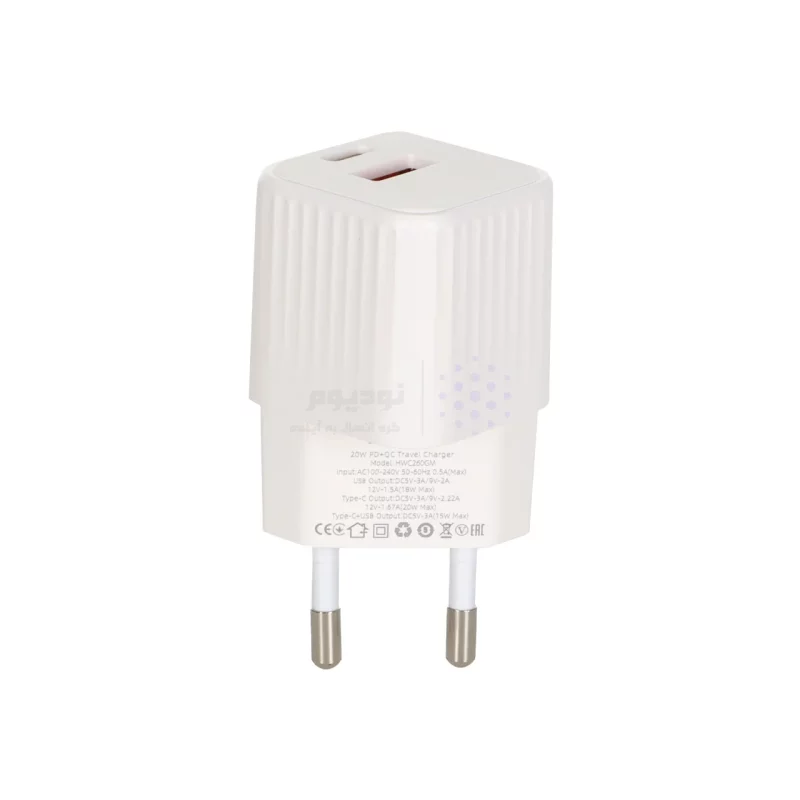 شارژر دیواری فست و PD دو پورت Hatron مدل HWC260GM 20W - سفید - تصویر 3