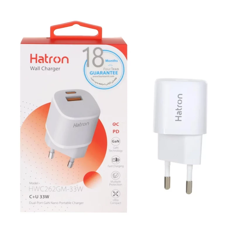 شارژر دیواری فست و PD دو پورت Hatron مدل HWC262GM 33W - سفید - تصویر 2