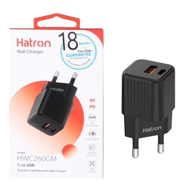 شارژر دیواری فست و PD دو پورت Hatron مدل HWC260GM 20W - مشکی - تصویر 2