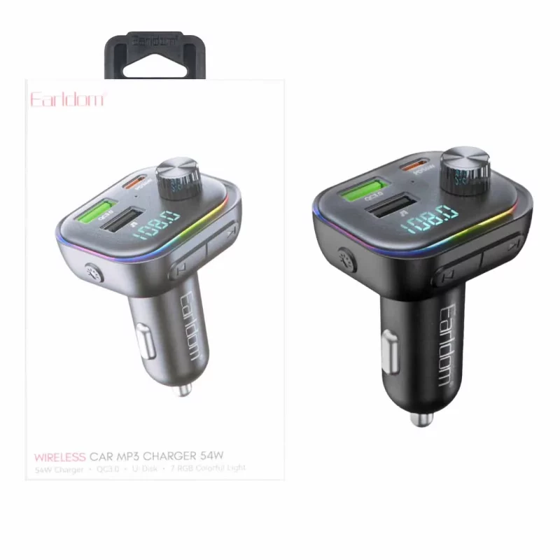 شارژر فندکی PD و فست دو پورت و گیرنده بلوتوثی Earldom FM مدل M112 54W - مشکی - تصویر 2