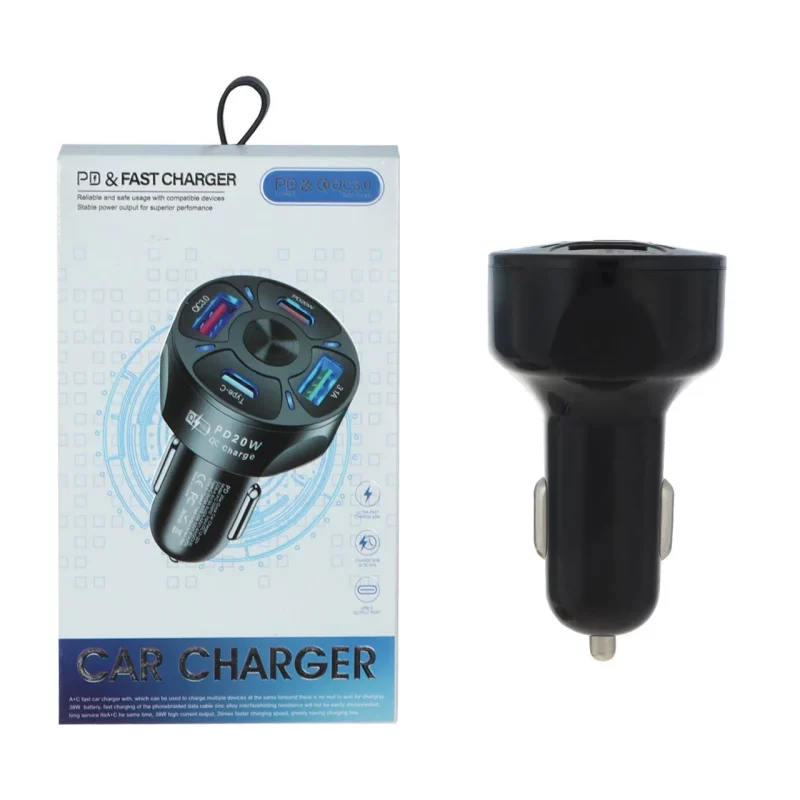 شارژر فندکی فست و PD چهار پورت مدل CC123 38W - مشکی - BSA - تصویر 2