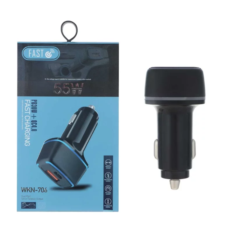 شارژر فندکی فست و PD دو پورت FAST مدل WKN-706 55W - مشکی - BSA - تصویر 2