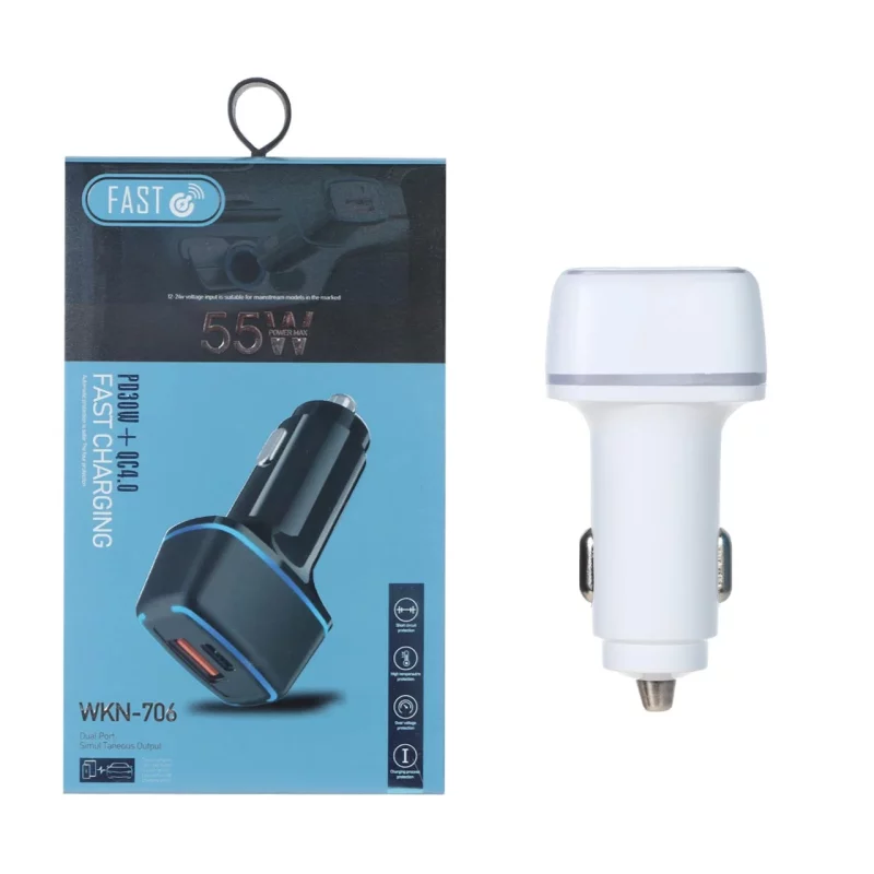 شارژر فندکی فست و PD دو پورت FAST مدل WKN-706 55W - سفید - BSA - تصویر 2