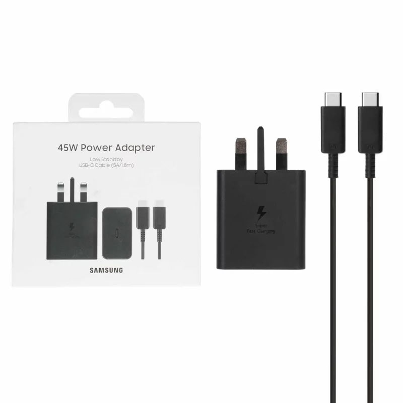 شارژر سه پین + کابل SAMSUNG 45W اصل T4511 ( فست و PD) مشکی - اصل چین (گارانتی 18 ماهه تعویض اچ دی سرویس ) - تصویر 2