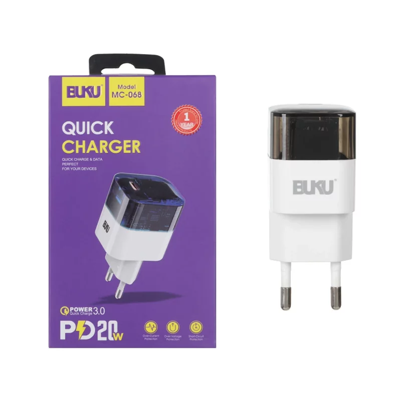 شارژر دیواری PD و فست تک پورت BUKU مدل MC-068 - سفید - MMS - تصویر 2