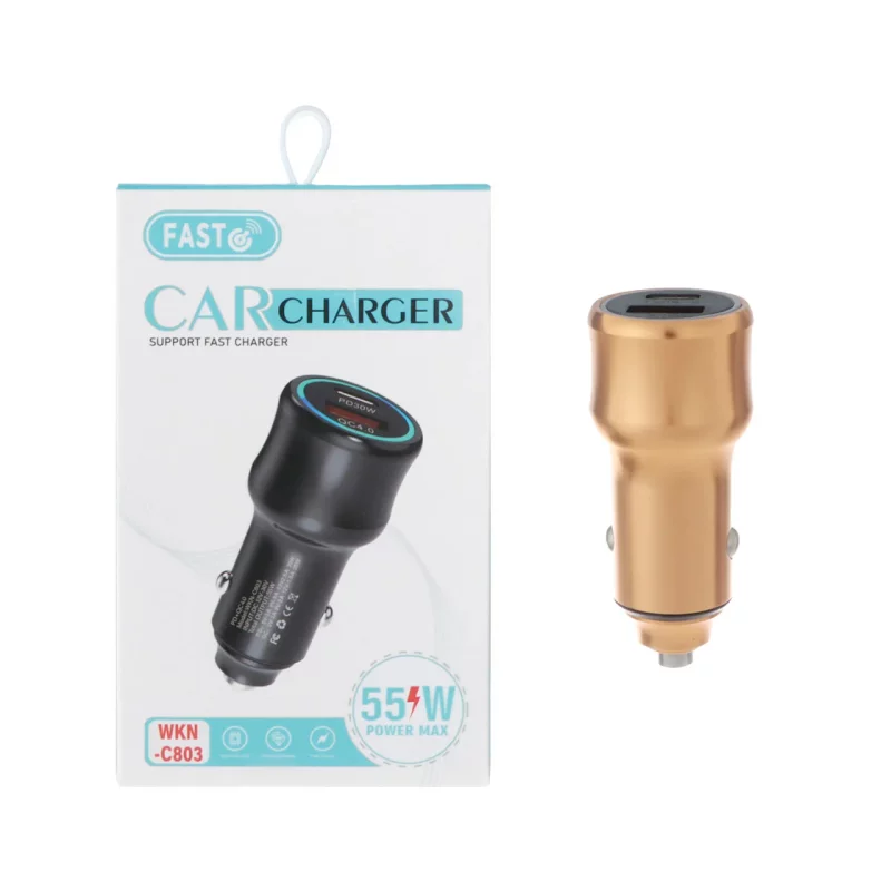 شارژر فندکی فست و PD دو پورت FAST مدل WKN-C803 55W - طلایی - تصویر 2