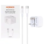 شارژر دیواری سه پین PD و فست تک پورت Mossco مدل IC-62 25W به همراه کابل شارژ Type-C To Ligthning - سفید