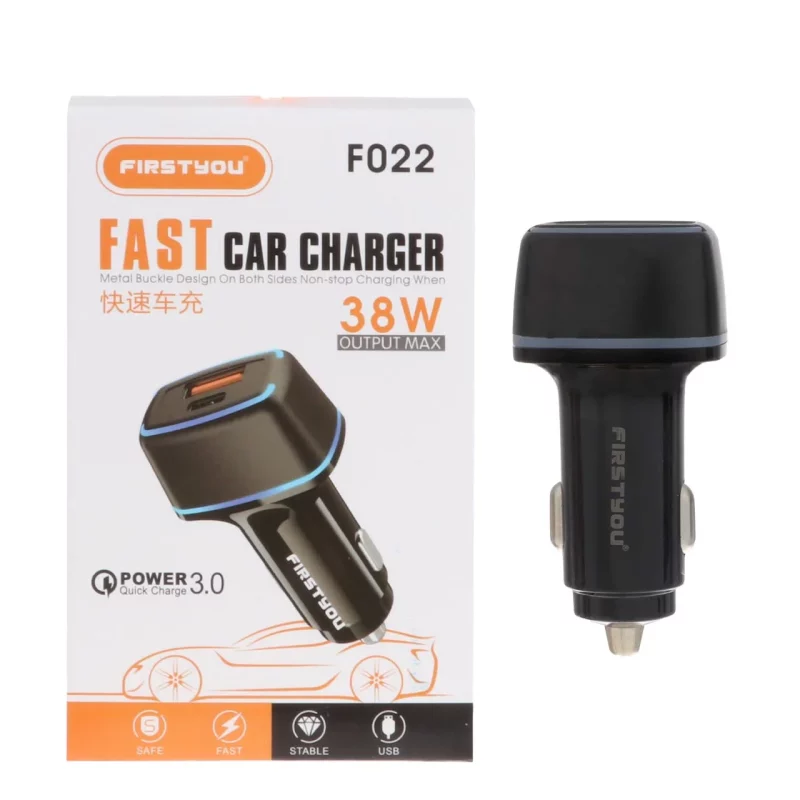 شارژر فندکی فست و PD دو پورت FIRSTYOU مدل F022 38W - مشکی (اصلی) - تصویر 2