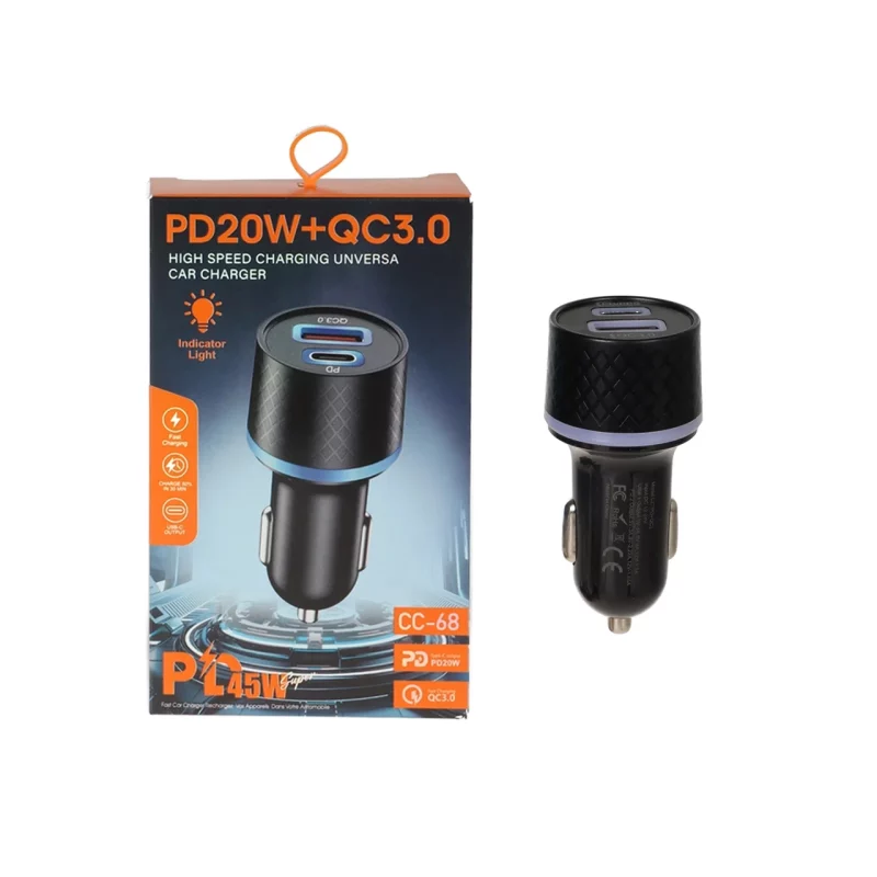 شارژر فندکی PD و فست دو پورت مدل CC-68 45W - مشکی DST (گارانتی شش ماهه) - تصویر 2