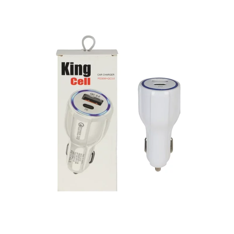 شارژر فندکی فست و PD دو پورت King Cell 30W - سفید - ASP (گارانتی شش ماهه آروین) - تصویر 2