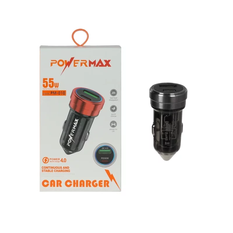 شارژر فندکی PD و فست دو پورت Power Max مدل PM-010 55W - مشکی - تصویر 2