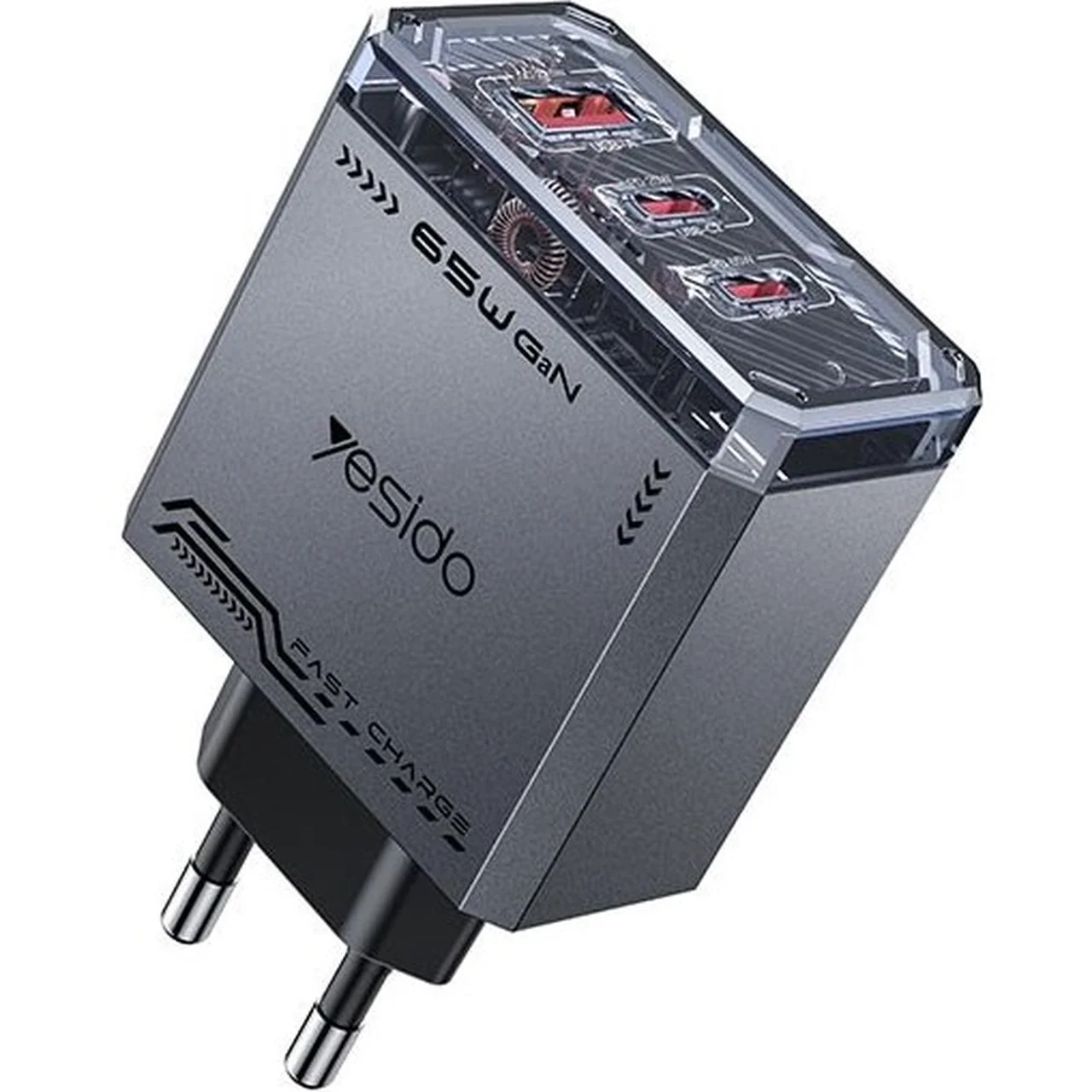 1585-1719450-1 شارژر دیواری PD و فست سه پورت Yesido مدل YC101 65W - مشکی (گارانتی 18 ماه تعویض نیکان همراه) - تصویر 1