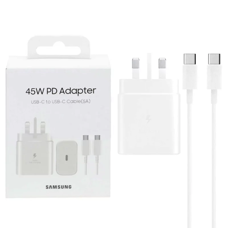 شارژر دیواری سه پین فست و PD تک پورت Samsung Type-C مدل EP-TA845 45W به همراه کابل شارژ Type-C To Type-C - سفید (گارانتی شش ماهه شرکتی) - تصویر 2