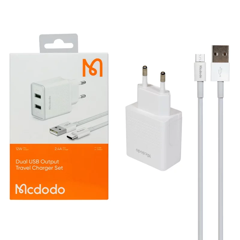 شارژر دیواری فست دو پورت Mcdodo مدل CH-3971 12W به همراه کابل شارژ اندروید - سفید (گارانتی متین) - تصویر 2