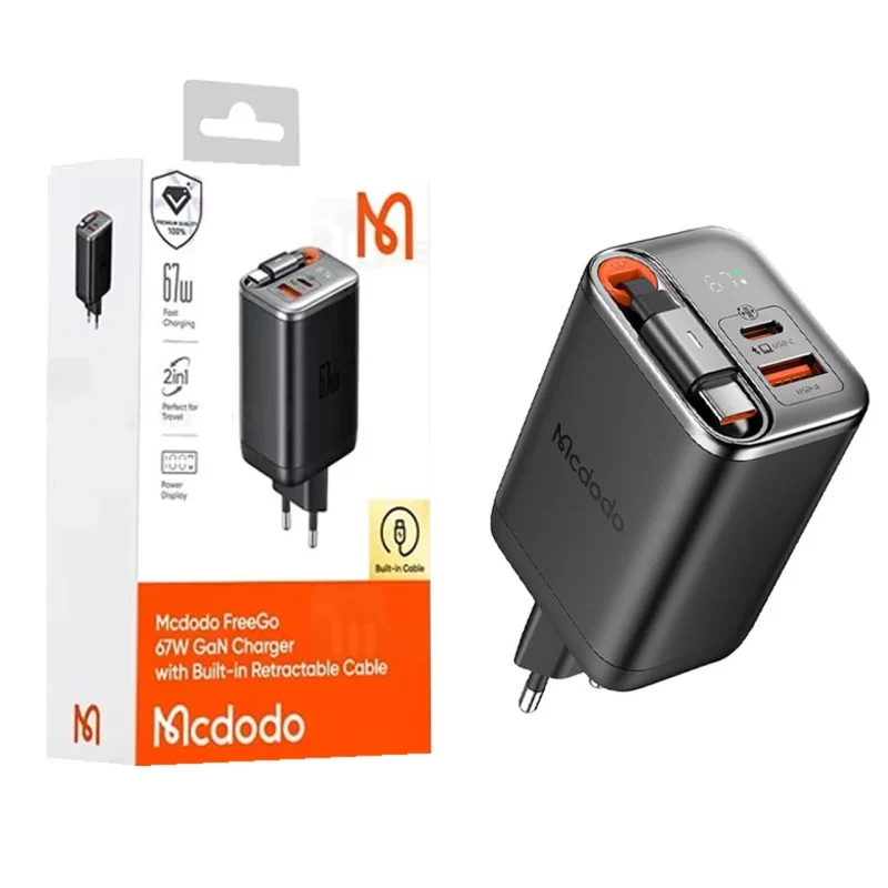 شارژر دیواری فست دو پورت Mcdodo مدل CH-410 67W به همراه کابل متصل Type-C - مشکی (گارانتی متین) - تصویر 2