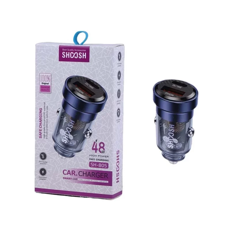 شارژر فندکی فست و PD دو پورت Shoosh مدل SH-805 48W - آبی - SMO - تصویر 2