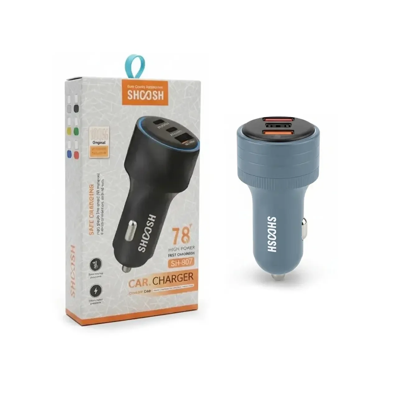 1585-1735510-1 شارژر فندکی فست و PD سه پورت Shoosh مدل SH-807 78W - آبی - SMO - تصویر 1