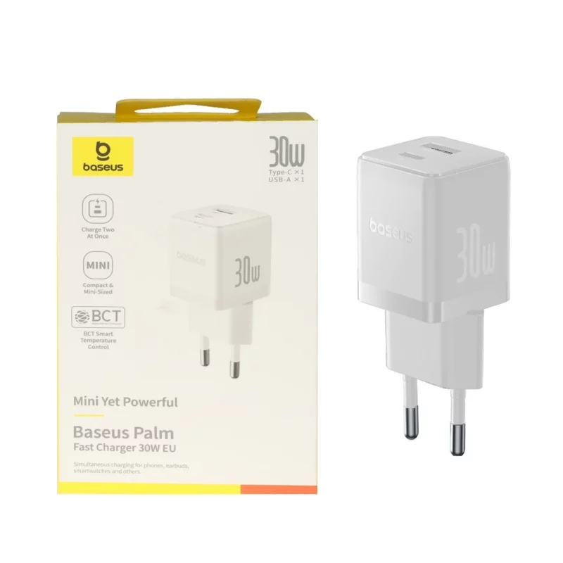 شارژر دیواری PD و فست دو پورت Baseus مدل Palm 30W - سفید (گارانتی آونگ) - تصویر 2