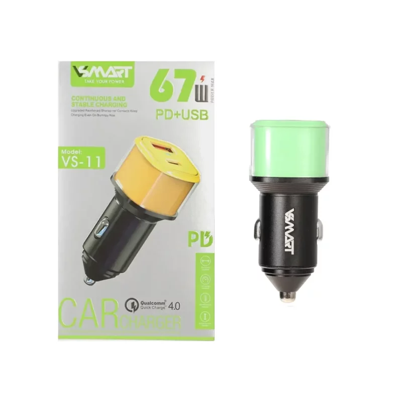 شارژر فندکی PD و فست دو پورت V-Smart مدل VS-11 67W - سبز - BSA - تصویر 2