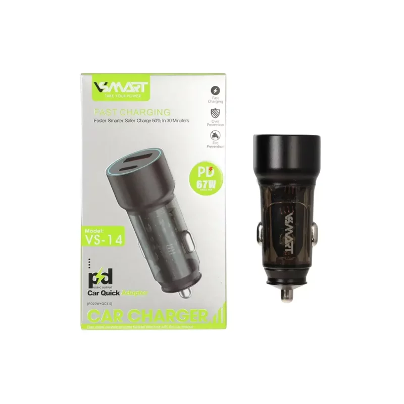 شارژر فندکی PD و فست دو پورت V-Smart مدل VS-14 67W - مشکی - BSA - تصویر 2