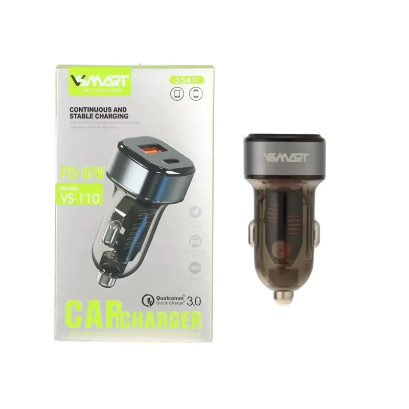 شارژر فندکی PD و فست دو پورت V-Smart مدل VS-110 67W - نقرآبی - BSA - تصویر 2