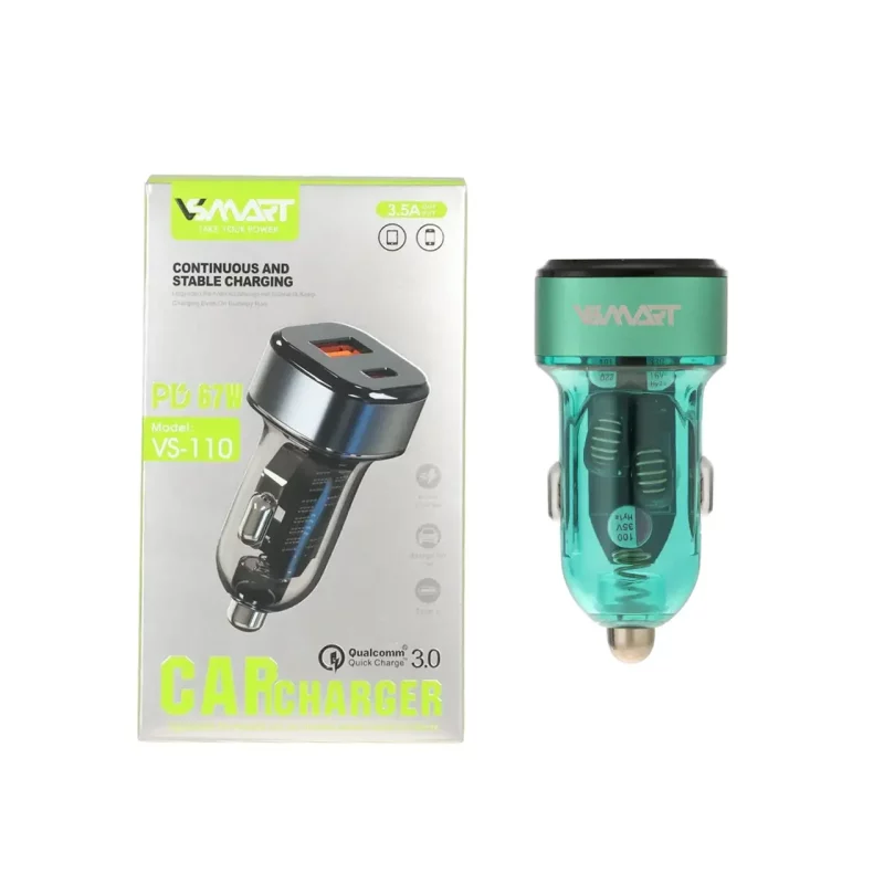 شارژر فندکی PD و فست دو پورت V-Smart مدل VS-110 67W - سبز - BSA - تصویر 2