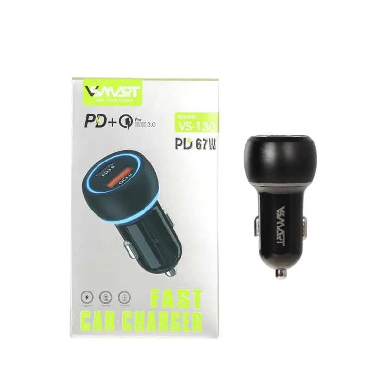 شارژر فندکی PD و فست دو پورت V-Smart مدل VS-130 67W - مشکی - BSA - تصویر 2