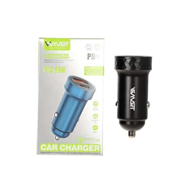 شارژر فندکی PD و فست دو پورت V-Smart مدل VS-150 55W - مشکی - BSA - تصویر 2