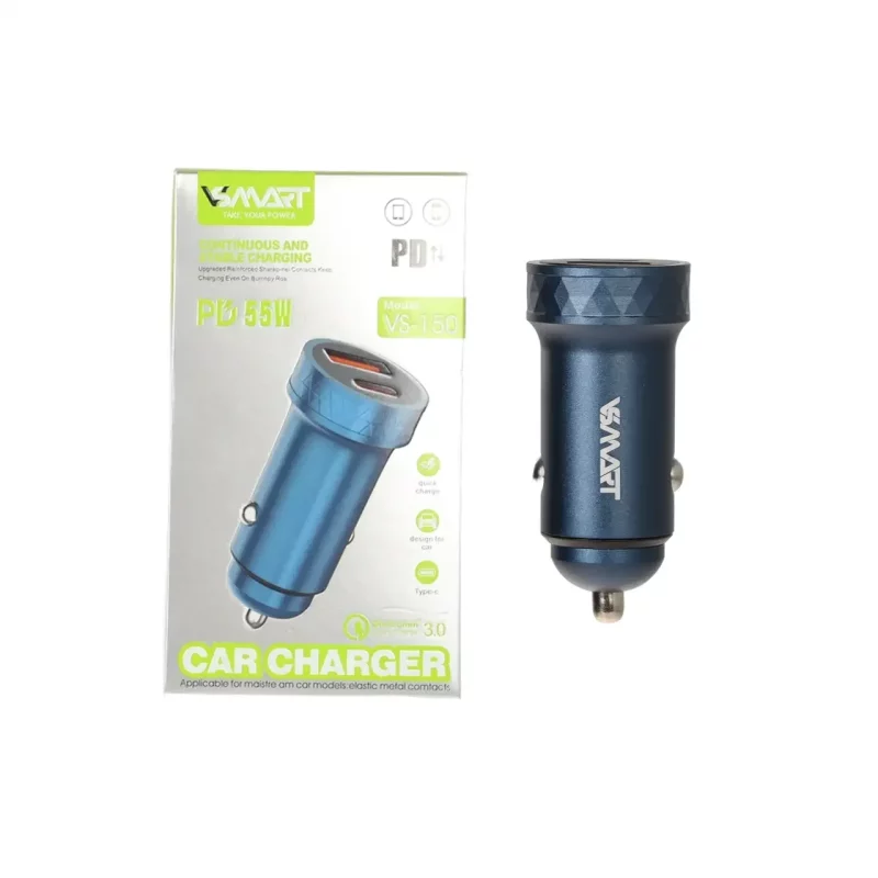 شارژر فندکی PD و فست دو پورت V-Smart مدل VS-150 55W - سرمه ای - BSA - تصویر 2