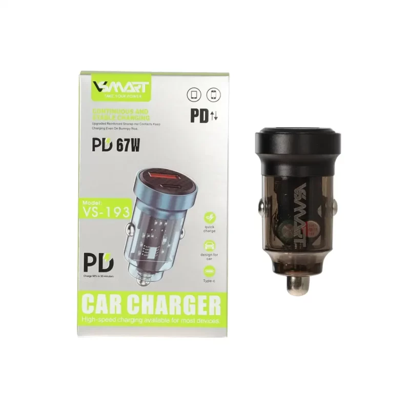 شارژر فندکی PD و فست دو پورت V-Smart مدل VS-193 67W - مشکی - BSA - تصویر 2