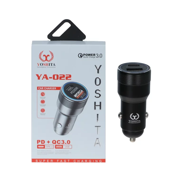 شارژر فندکی PD و فست دو پورت Yoshita مدل YA-022 - مشکی - MMS (گارانتی شش ماهه YA) - تصویر 2