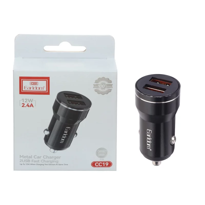 شارژر فندکی 12W فست دو پورت Earldom مدل ES-CC19 - مشکی - تصویر 2