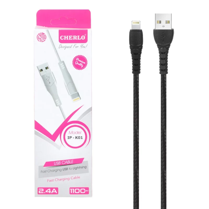 کابل شارژ کنفی 1.1 متری فست آیفون CHERLO مدل IP-K01 - مشکی - SMO - تصویر 2