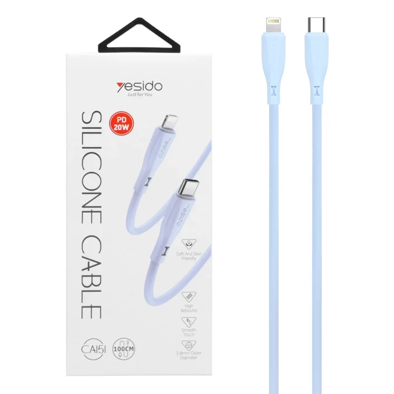 کابل شارژ PD و فست yesido Type-C to Lightning مدل CA151 - آبی (گارانتی 18 ماه تعویض نیکان همراه) - تصویر 2