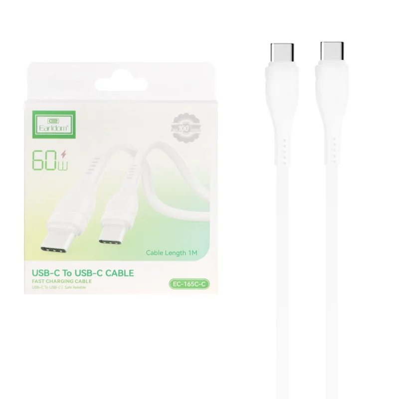 کابل شارژ فست Earldom Type-C To Type-C مدل EC-165C-C 60W - سفید - تصویر 2