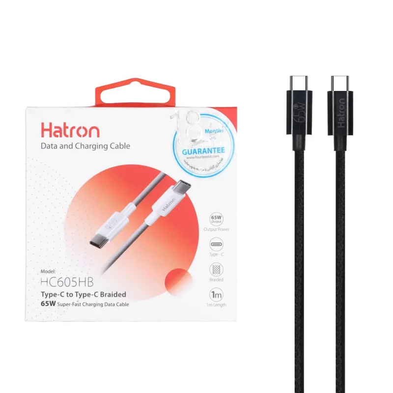 کابل شارژ فست Hatron Type-C To Type-C مدل HC605HB 65W - مشکی - تصویر 2
