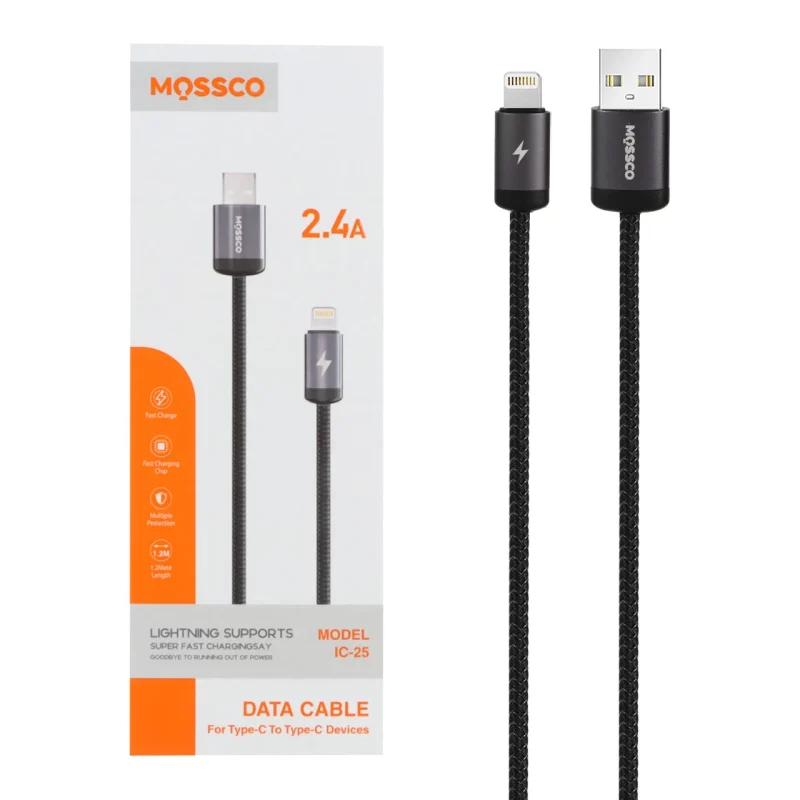 کابل شارژ فست آیفون Mossco مدل IC-25 - مشکی - تصویر 2