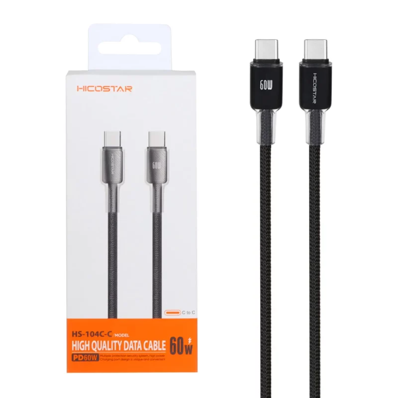 کابل شارژ PD و فست Hicostar Type-C to Type-C مدل HS-104C-C 60W - مشکی - تصویر 2