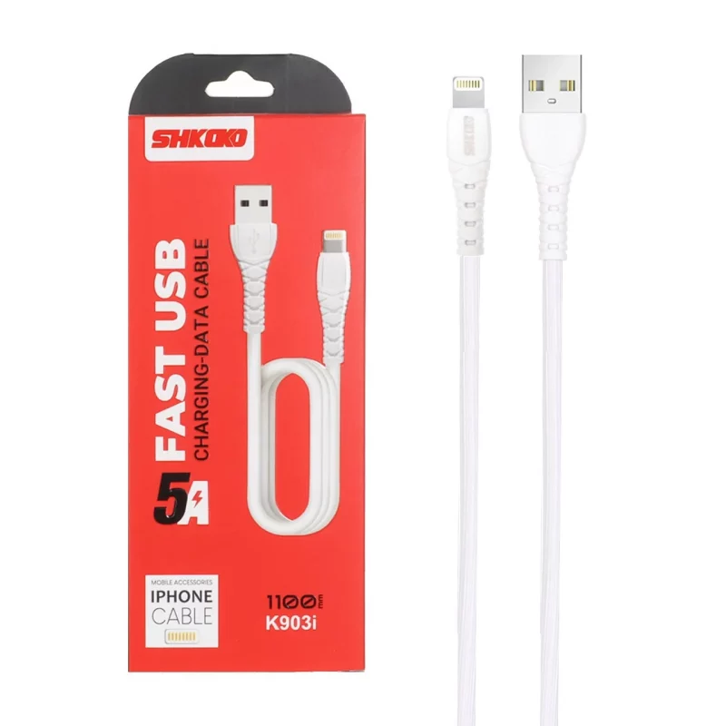 کابل شارژ 1.1 متری فست آیفون Shkoko مدل K903i - سفید - SMO - تصویر 2
