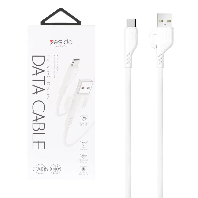 کابل شارژ فست 1.2 متری Yesido Type-C مدل CA105 - سفید (گارانتی 18 ماه تعویض نیکان همراه) - تصویر 2