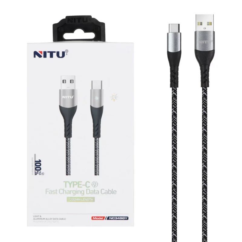 کابل شارژ و دیتا فست کنفی 1.2 متری Nitu Type-C مدل NC349GY - خاکستری (گارانتی 18 ماه تعویض نیکان همراه) - تصویر 2