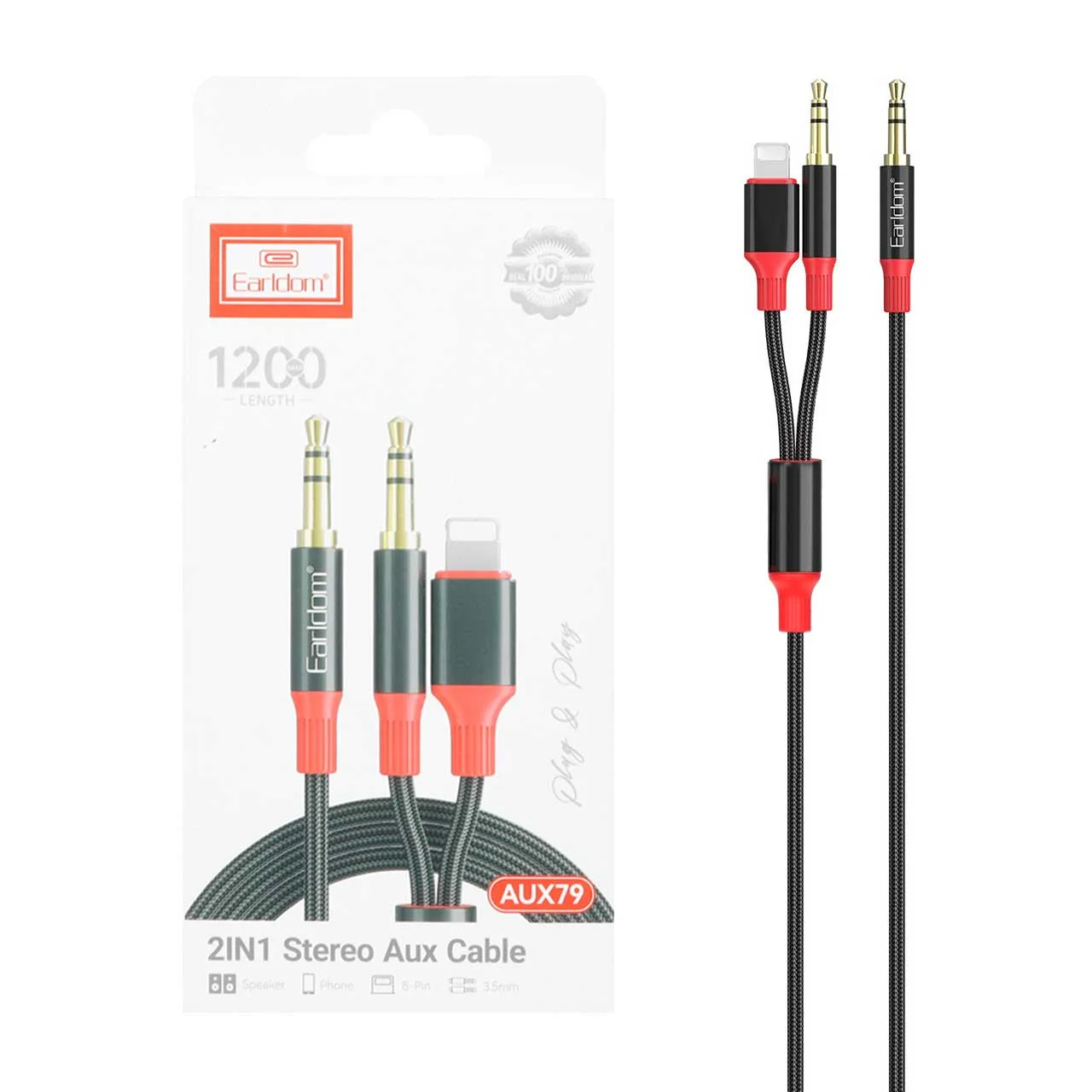 1587-1613032-1 کابل 1.2 متری Earldom Aux To Aux & Lightning مدل Aux79 - مشکی - تصویر 1