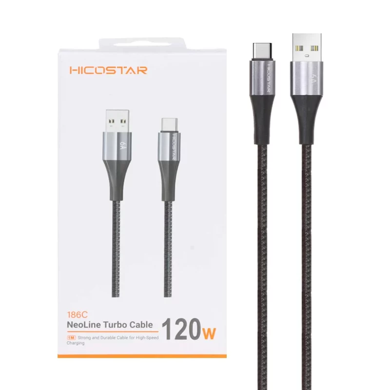 کابل شارژ فست Hicostar Type-C مدل186C 120W - خاکستری - تصویر 2