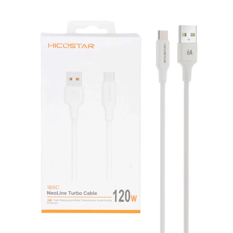 کابل شارژ فست Hicostar Type-C مدل 185C 120W - سفید - تصویر 2