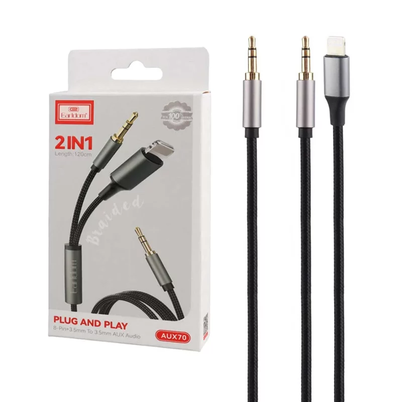 کابل 1.2 متری Earldom Aux To Aux & Lightning مدل ET-Aux70 - مشکی - تصویر 2