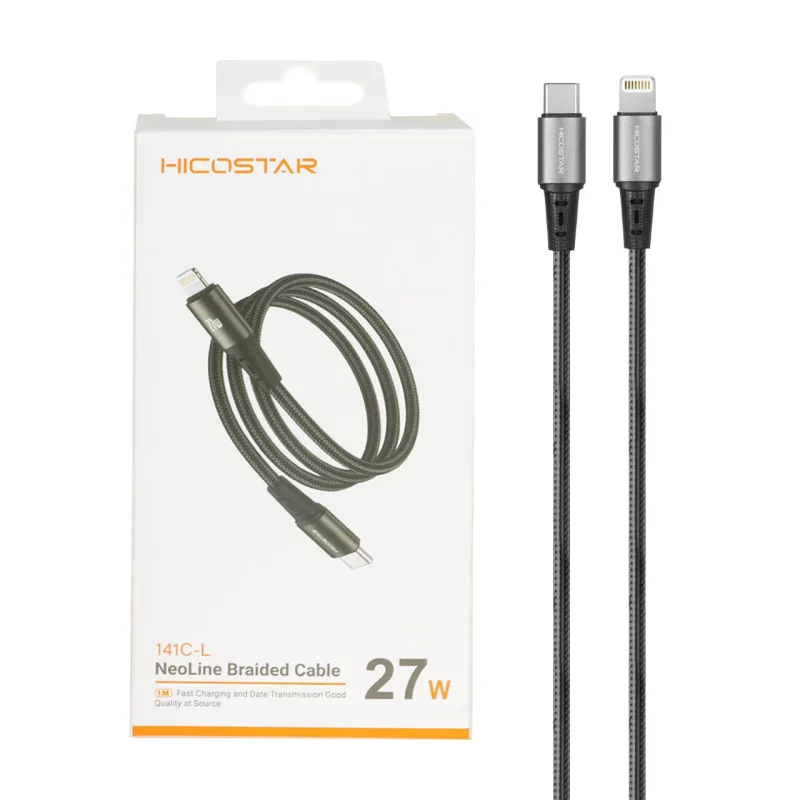 کابل شارژ PD و فست Hicostar Type-C to Lightning مدل 141C-L 27W - مشکی - تصویر 2